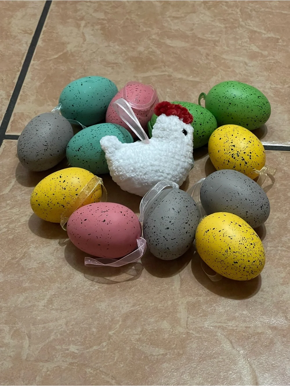 Handmade Plush Crochet Chicken Speckled Pastel Easter Egg Christmas Ornaments